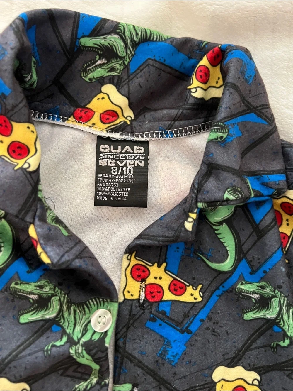 Kids Pizza & Dino Print Pajama Set - Black